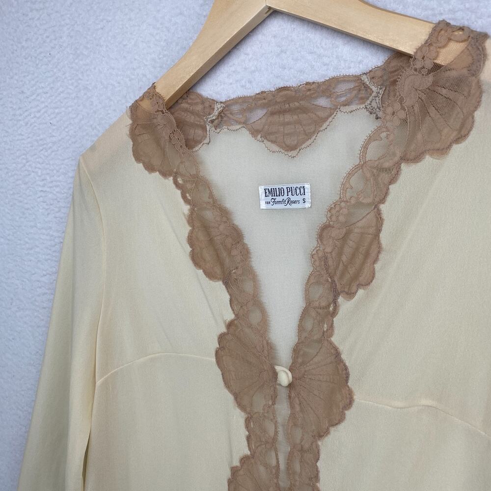 EMILIO PUCCI FORMFIT ROGERS Nightgown S 10-12 Lace Trim Long Sleeve Ivory VTG - Picture 2 of 12